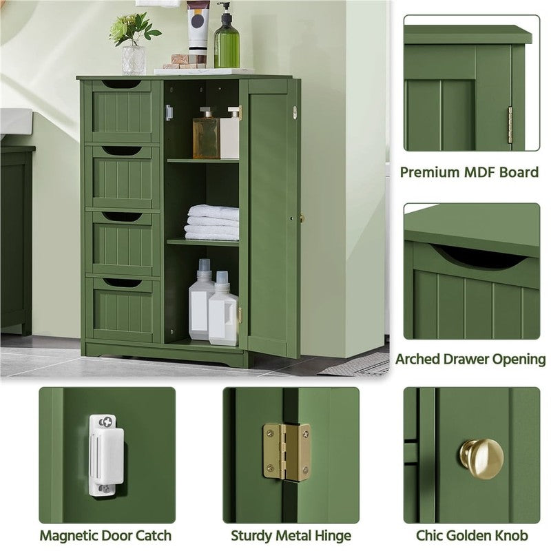 Modern Wooden Bathroom Storage Cabinet with 4 Drawers and Cupboard, Green1