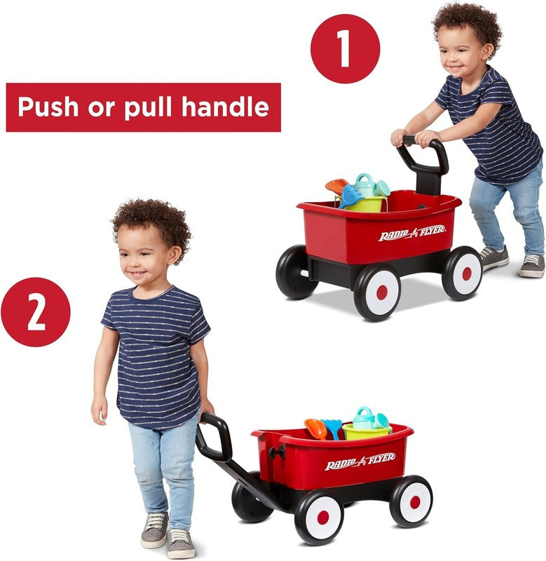 My 1st Wagon 2 in 1 Toddler Walker & Pull Wagon w/ Beach Garden Tools Red2