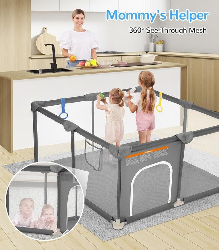 Safe Baby Playpen 48"x48" Indoor/Outdoor Activity Center with Gates - Grey5