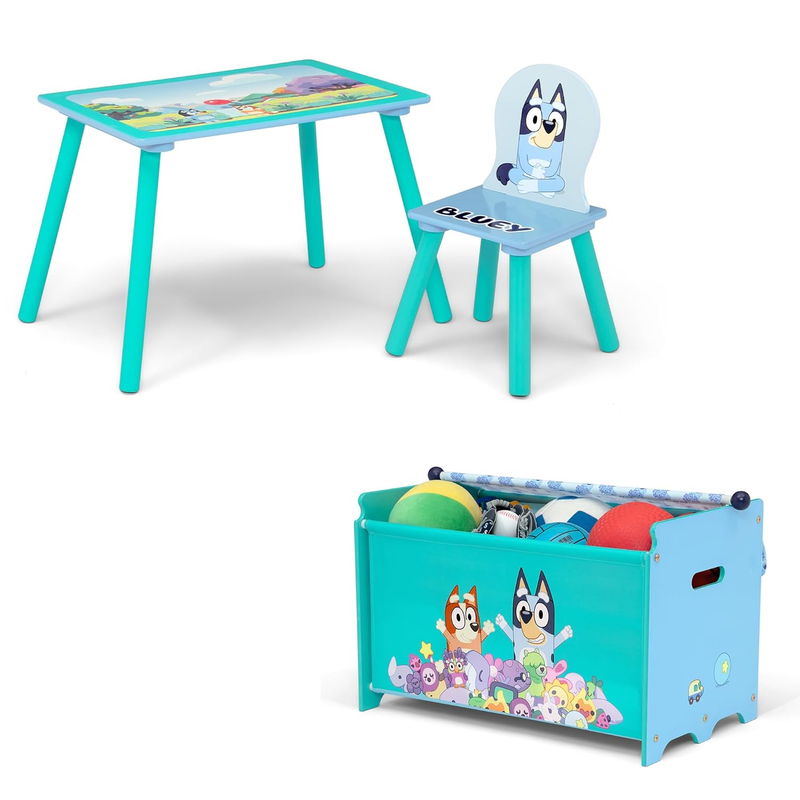Bluey 3 Piece Toddler Playroom Set – Includes Table, Chair and Toy Box, Blue0