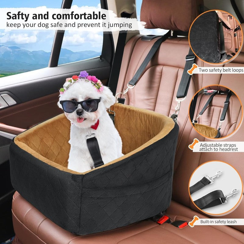 Dog Car Seat Small/Medium Dogs under 30lbs Washable w/ Pockets Black/Brown2