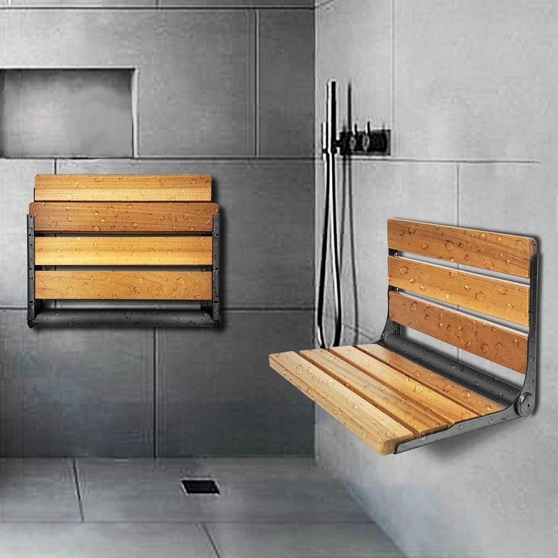 Folding Teak Shower Seat Stainless Steel Black Bath Safety Seat for Elderly5