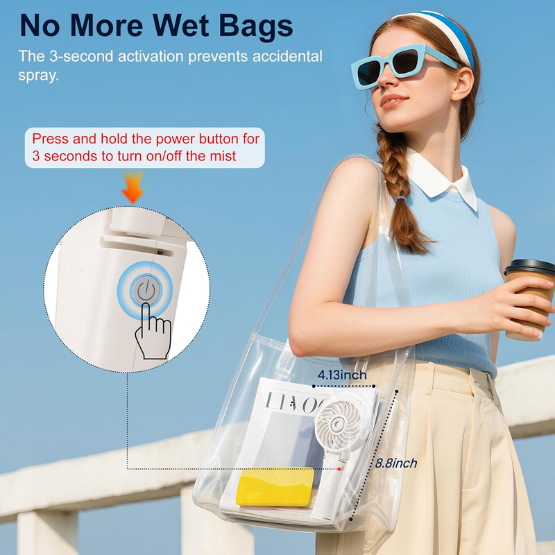 Portable Handheld Misting Fan USB Rechargeable Foldable Beige4