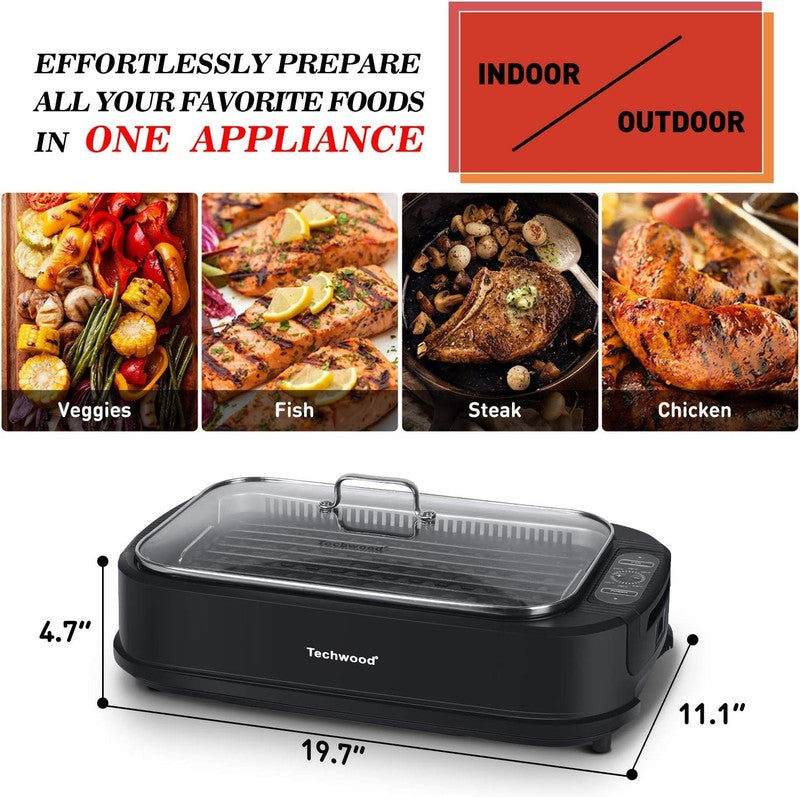1500W Smokeless Indoor Electric Grill Nonstick BBQ Glass Lid Black2