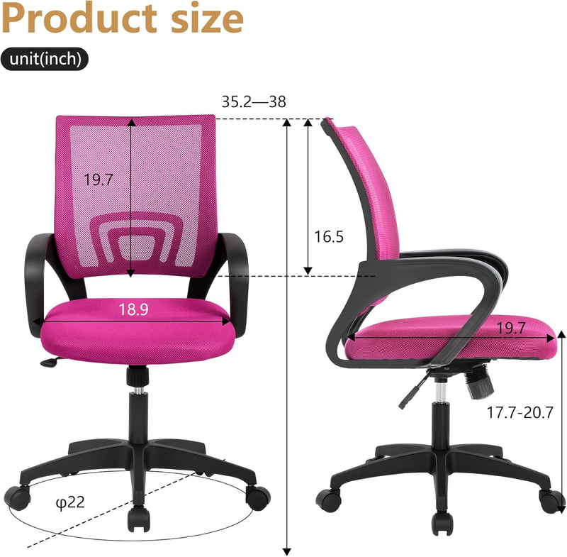 Ergonomic Office Chair Mid Back Swivel Desk Chair Lumbar Support Peach Pink2