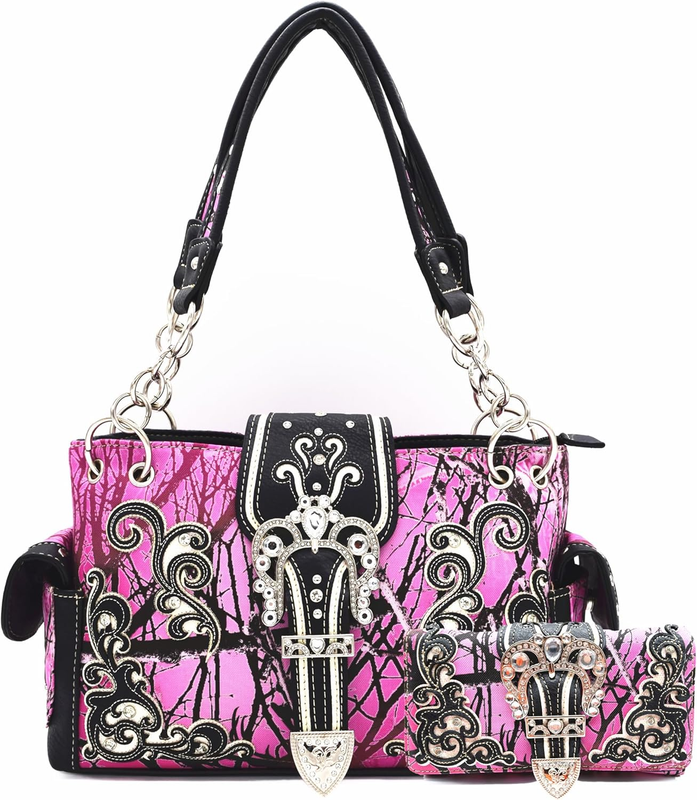 Camouflage Crown Buckle Western Floral Women Shoulder Bag Crossbody Set7