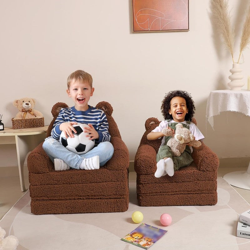 Kids Sherpa Sofa w/ Tri Layer Foam Cushions, Comfy Toddler Seating, Brown6