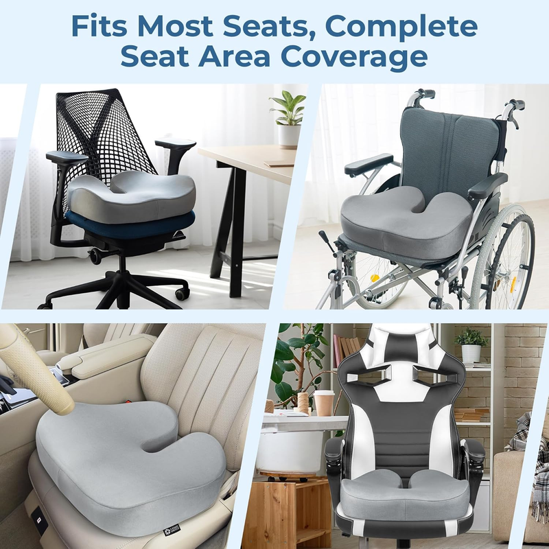 Light Gray Suede Seat Cushion Memory Foam Tailbone Sciatica Relief4
