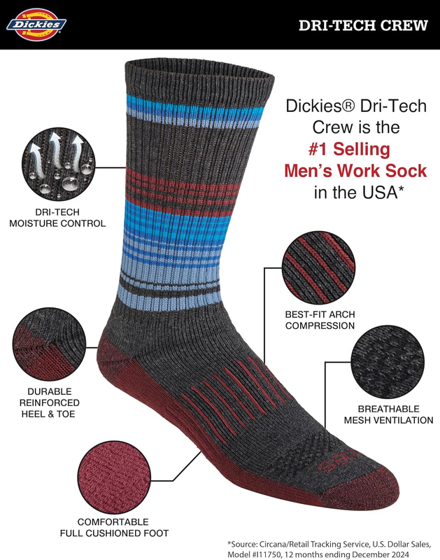 Men's Dri Tech Crew Socks Moisture Control M XXL 6 12 18 Pairs2