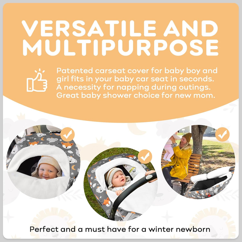 Winter Baby Car Seat Cover, Plush Fleece Canopy for Infants, Fox4