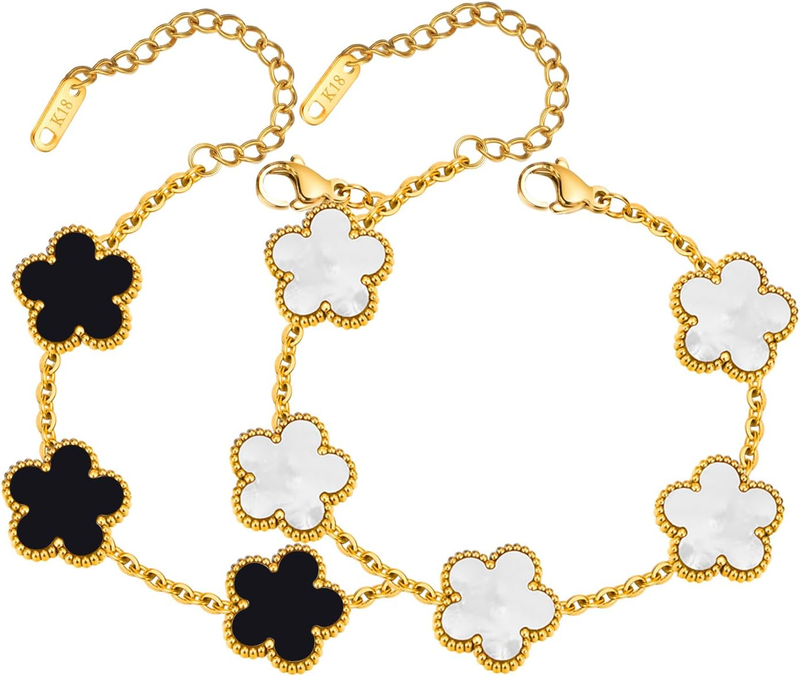 18K Gold Plated Floral Bracelets Set, Non-Tarnish, Adjustable Charm8