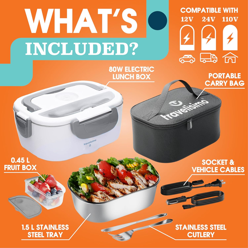 Electric Lunch Box 80W 1.5L Stainless Steel Food Warmer 12/24/110V for Adults4