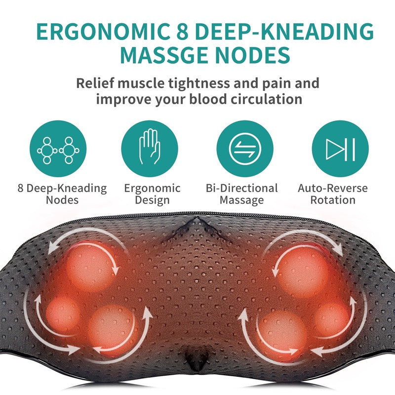 Shiatsu Neck Massager w/ Heat, 3D Deep Tissue Kneading Pillow – Black5
