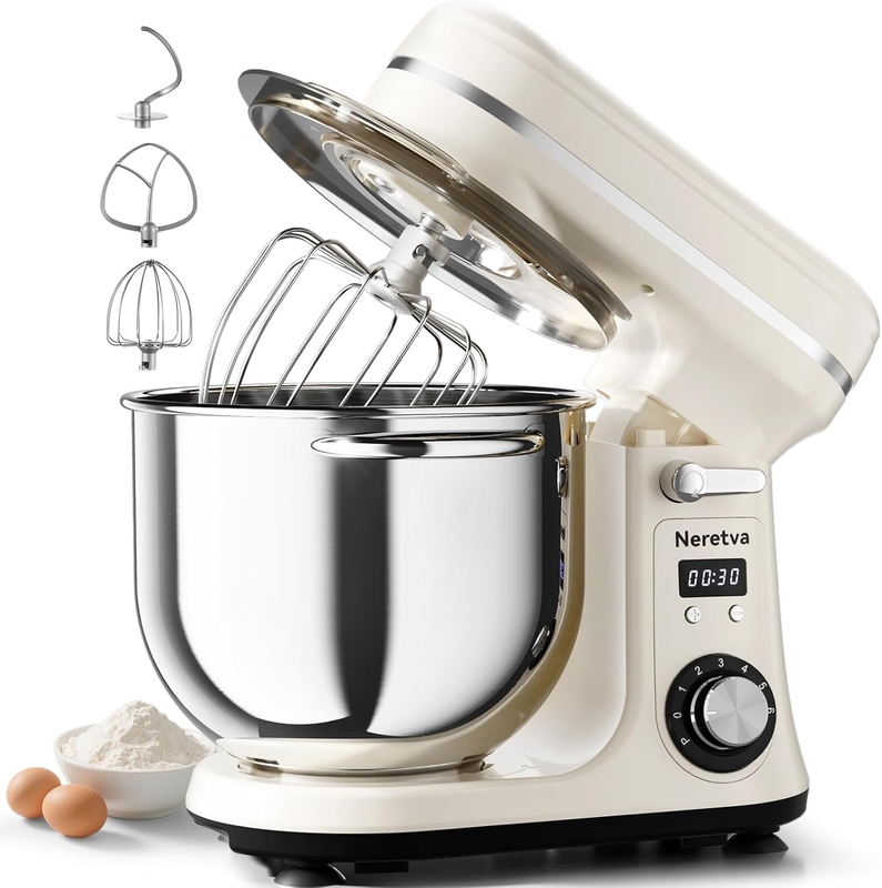 400W Stand Mixer 6.34QT 6+P Speed w/ Dough Hook Whisk Beater LED10