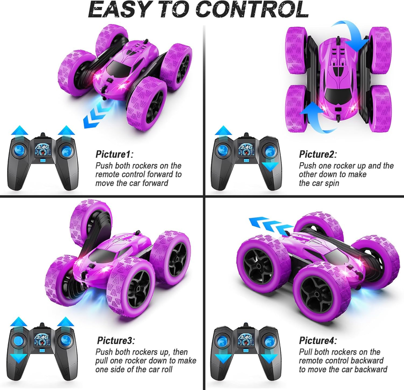 Purple RC Stunt Car 360° Rotating 2.4GHz Double Sided Remote Control Toy5