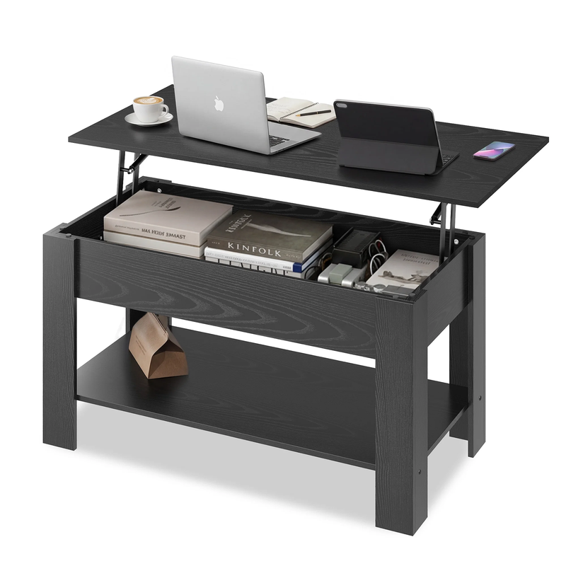 39" Lift Top Coffee Table with Storage Shelf & Hidden Compartment and Lifting To8
