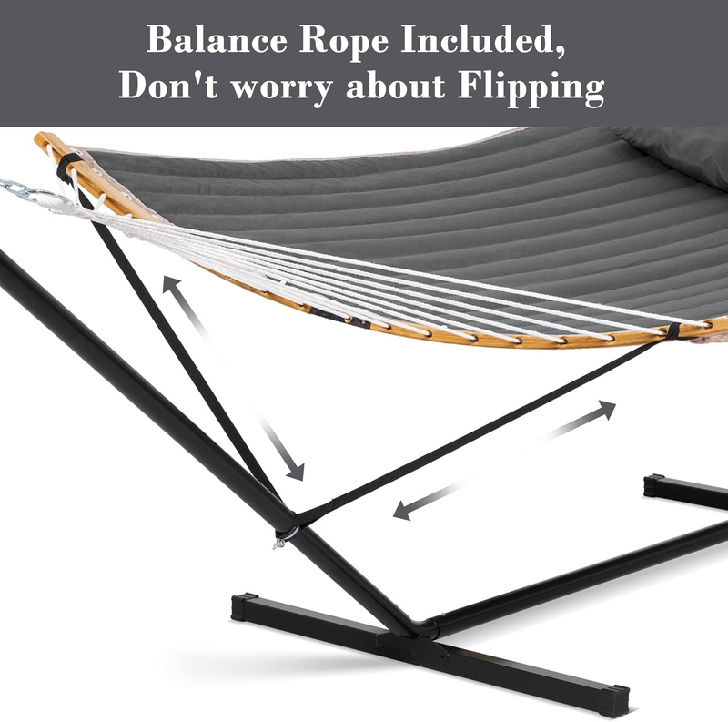 Portable Double Hammock w/ Stand Curved Bar 2 Person Outdoor Dark Gray4