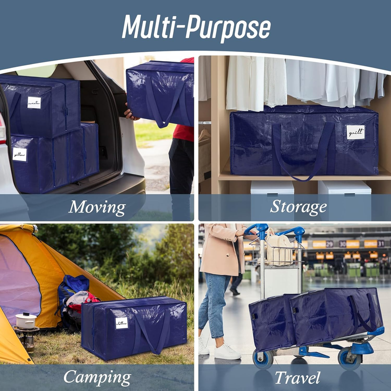 6 Pack Heavy Duty Moving Bags Large Storage Zipper Handles Dark Blue6