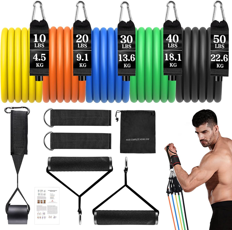 Resistance Bands Set w/ Handles Door Anchor Ankle Straps Carry Bag Home Gym0