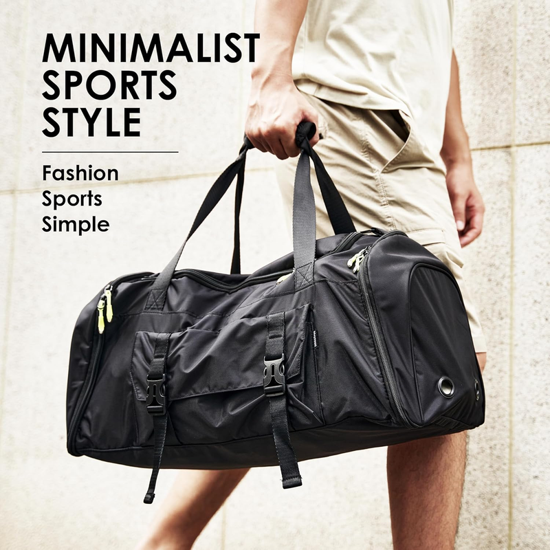 Small Gym Duffle Bag with Shoe Compartment Wet Dry Pockets Black3