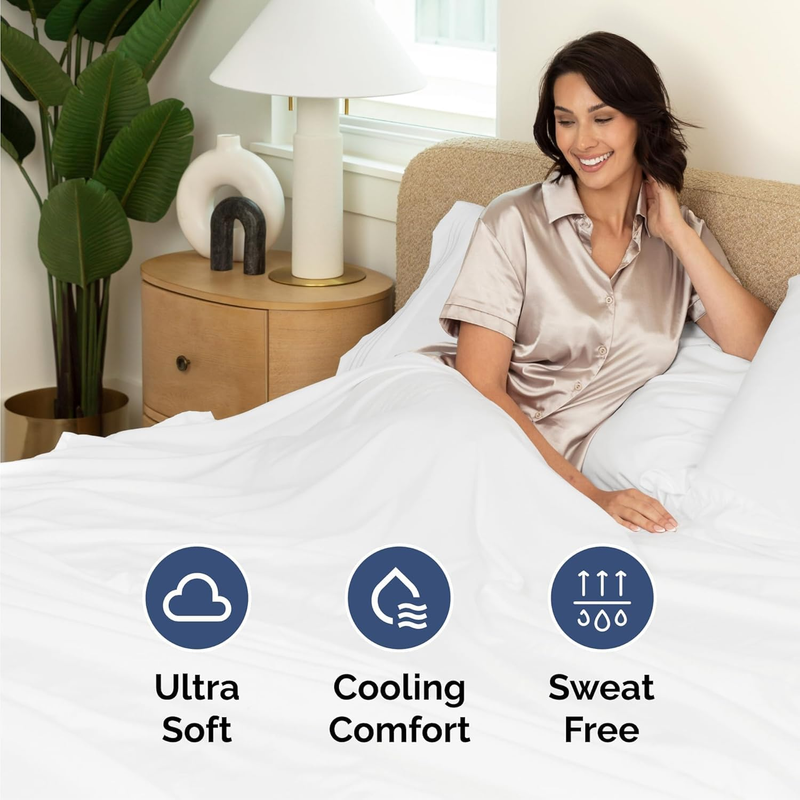 Queen 4 Piece Sheet Set Cooling Hotel Luxury Deep Pocket White Oeko-Tex3