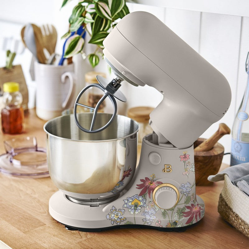 3.5 Qt Stand Mixer Wildflower Porcini Taupe w/ Flat Beater Dough Hook & Whisk7