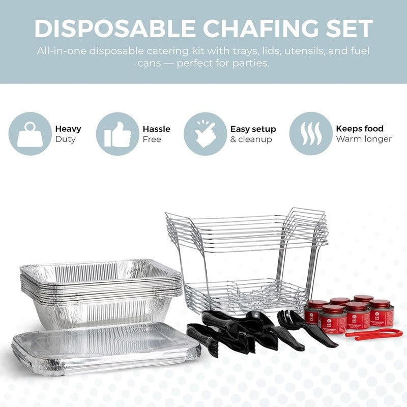 6 Pack   Disposable Chafing Dish Buffet Set, Half Size Pans, Welded Body Food Wa1