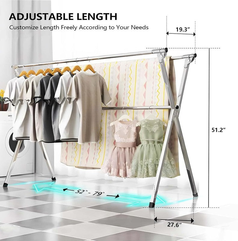 79 Inches Stainless Steel Clothes Drying Rack, Heavy Duty Laundry Drying Rack Fo2