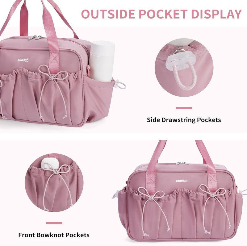 Small Gym Bag Women Mini Duffle Wet Compartment Bowknot Yoga Tote Pink2