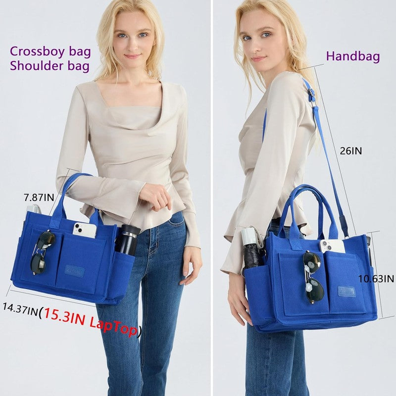 Women’s Large Canvas Tote Bag w/ Compartments Shoulder Crossbody Work Laptop Bag2