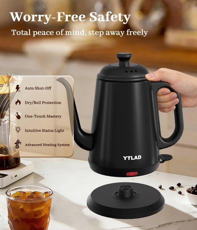 Gooseneck Electric Kettle 1L 1000W Fast Boil Pour Over Coffee Tea Black5