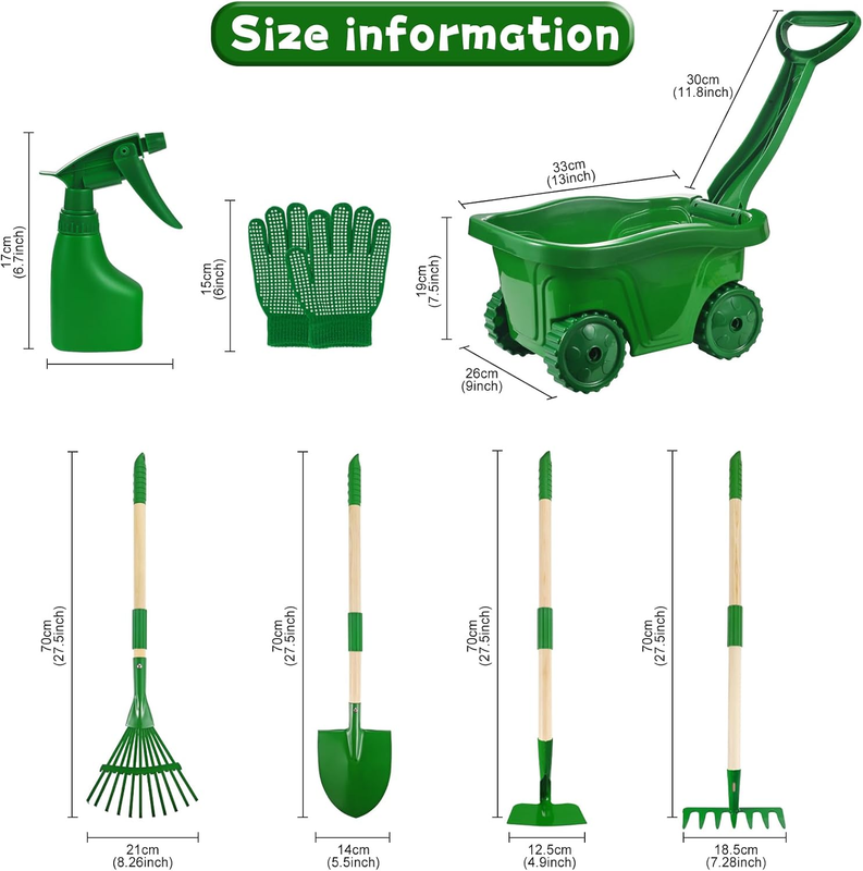 Kids Gardening Tools Set   7Pcs Wheelbarrow Set for Kids with Shovel, Rake, Leaf4