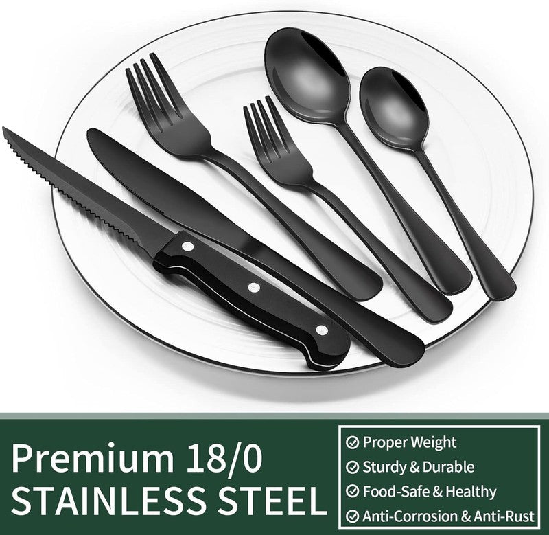24-Piece Black Silverware Set , Black Flatware Set for Food-  Stainless Steel4