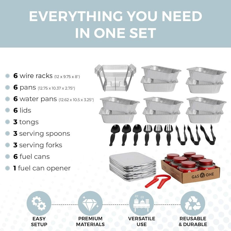 6 Pack   Disposable Chafing Dish Buffet Set, Half Size Pans, Welded Body Food Wa3