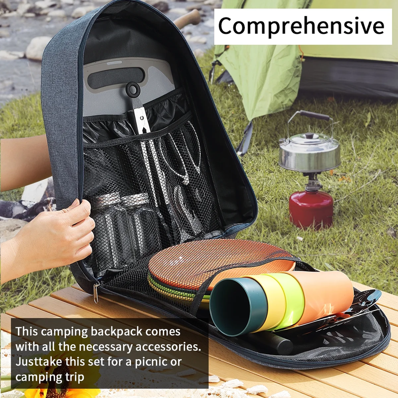 Camping Cooking Utensils Set Stainless Steel Silverware Plates Cups Outdoor3