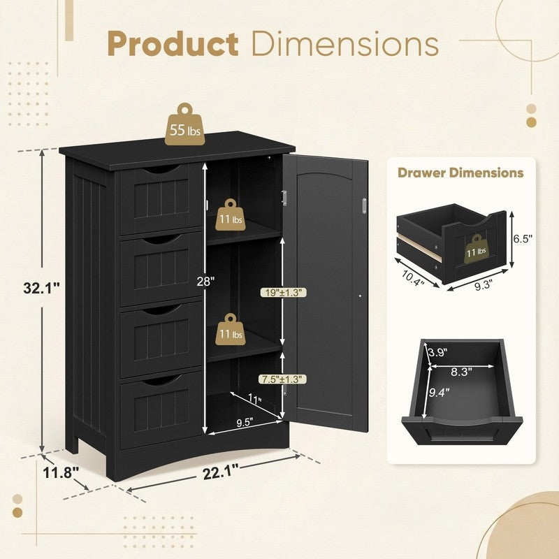 Bathroom Floor Cabinet, Freestanding Storage Cabinet with 4 Drawers and Adjustab5