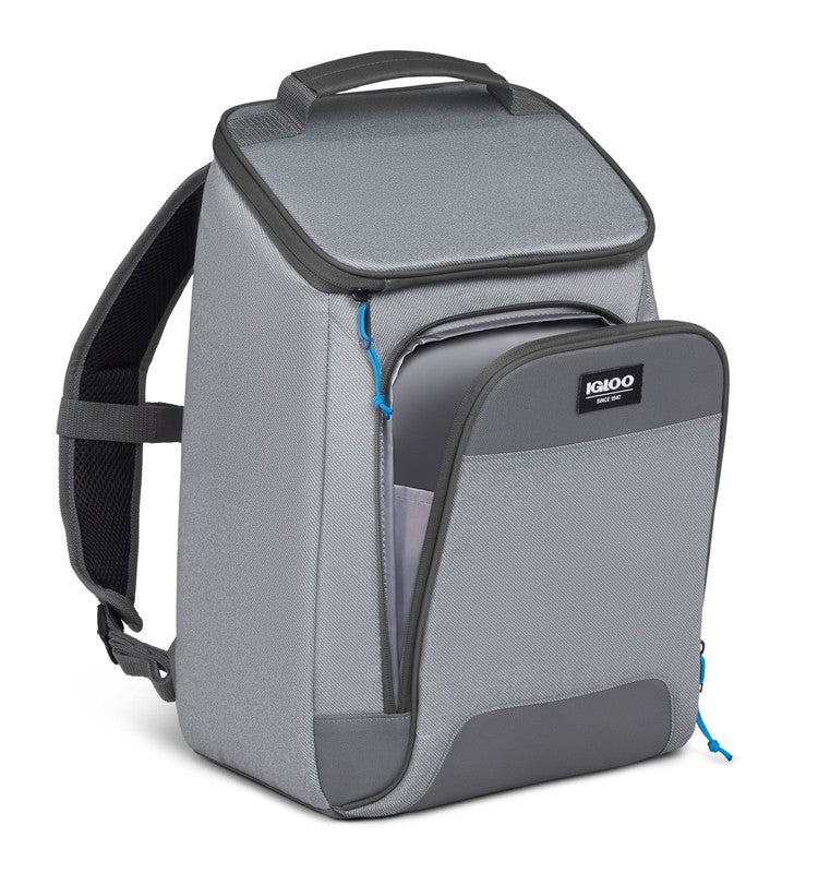 Laguna Soft Sided Cooler Backpack, 24 Can Capacity, Gray Twill with Ibiza Blue2