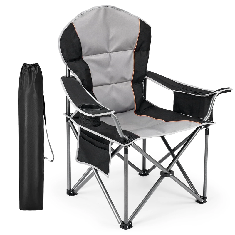 Oversized Camping Folding Chair, Heavy Duty Padded Chair with Cup Holder Storage10