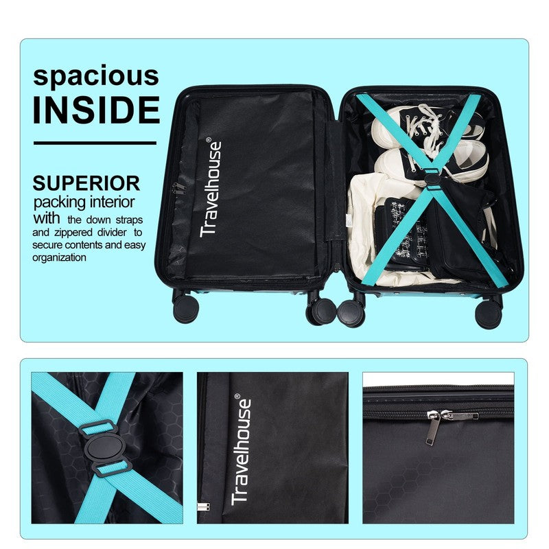 20" Underseat Hard-Sided Carry-On Luggage, Spinner Wheels, Abs,Light Blue1