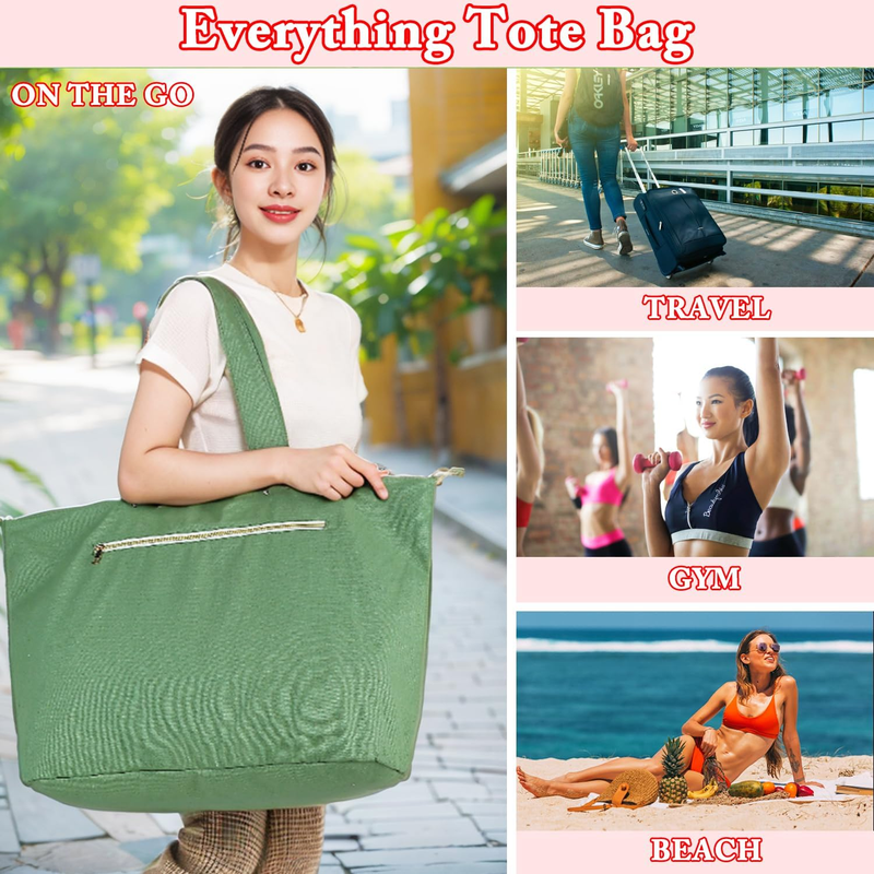 Large Canvas Beach Bag Waterproof Leakproof Wet Pocket Pool Tote6