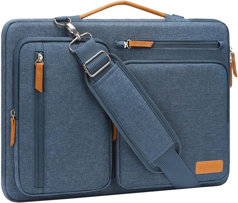 15.6 Inch Laptop Shoulder Bag 360 Protective Messenger 4 Zipper Pockets Blue9