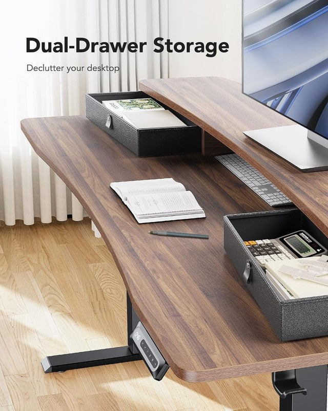 48x24 Electric Standing Desk w/ 2 Drawers 4 Presets Hooks Walnut4
