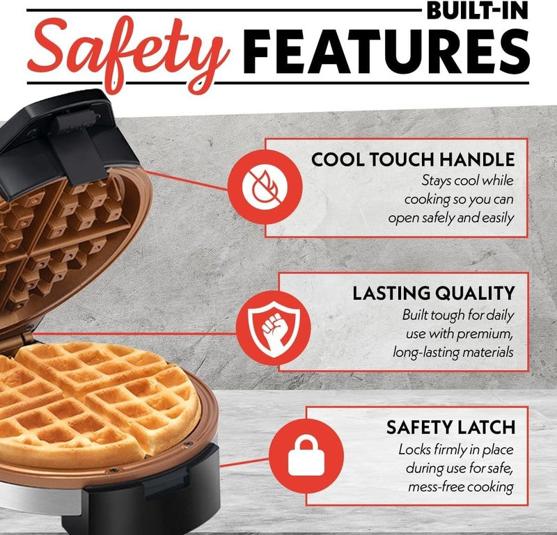 Belgian Waffle Maker Compact Nonstick Ceramic Adjustable Browning Steel7