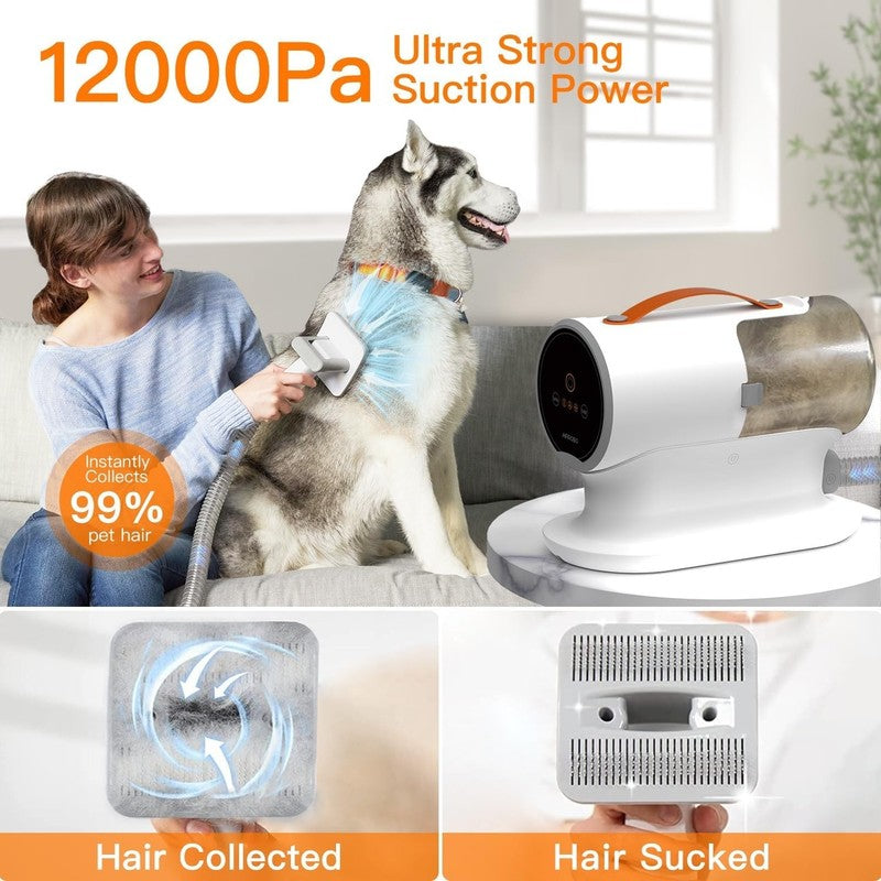 Dog Grooming Vacuum Kit 12000Pa Pet Hair Shedding Trimmer Quiet 2L PG1001