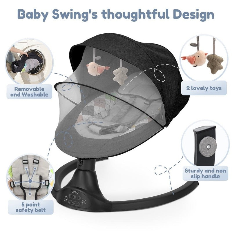 Electric Baby Swing Infant Rocker w/ Remote 5 Speeds Bluetooth Music Black8