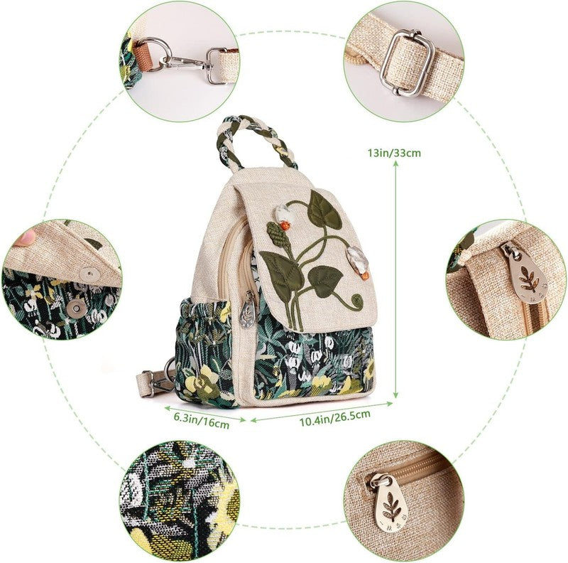 Women Convertible Sling Bag Canvas Mini Backpack Artisan Handcrafted Green Marsh6