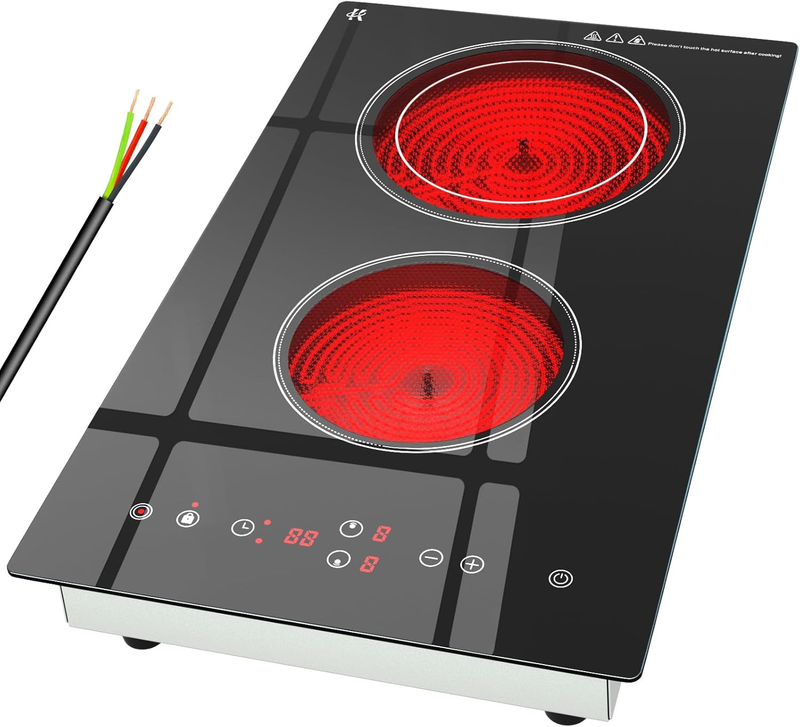 Electric Cooktop 2 Burner, 3200W Radiant Electric Stove Top 240V with Built-In D10