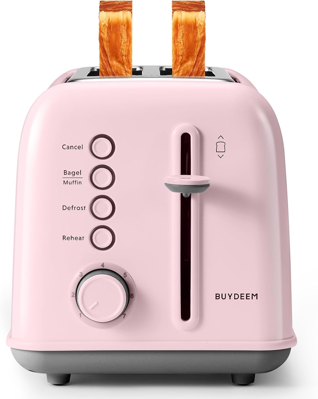 Retro 2 Slice Toaster Extra Wide Slots Stainless Steel 7 Shade Bagel Muffin Pink9
