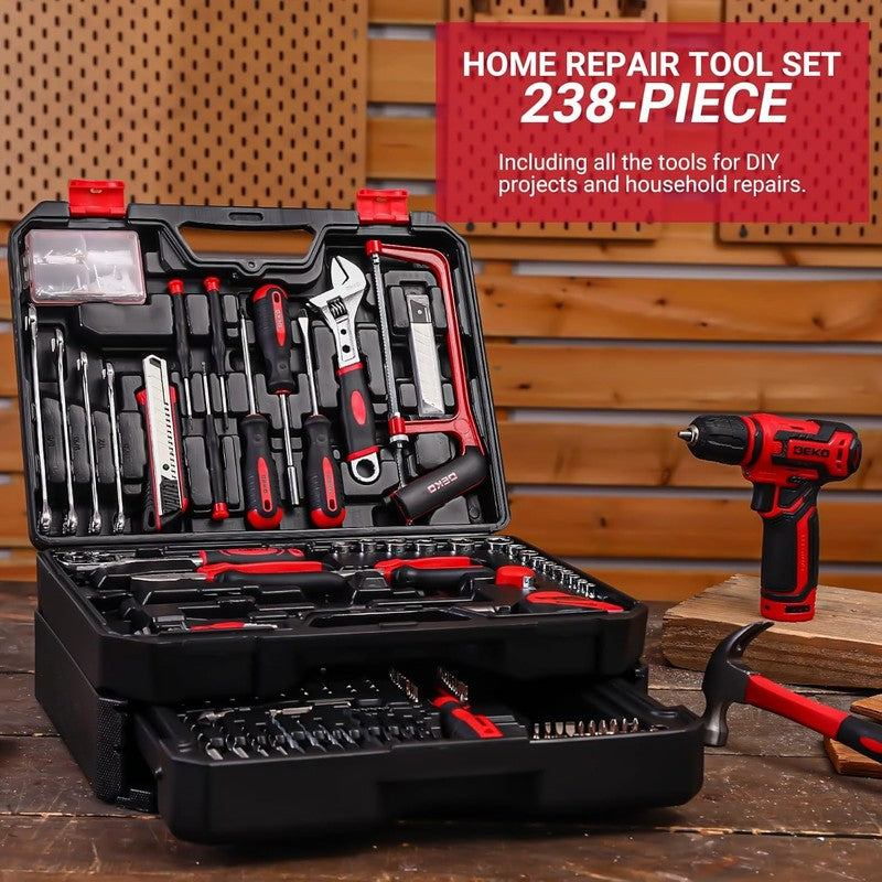 12V Cordless Drill Tool Kit Red Home Repair Hand Drill Set for DIY & Home4