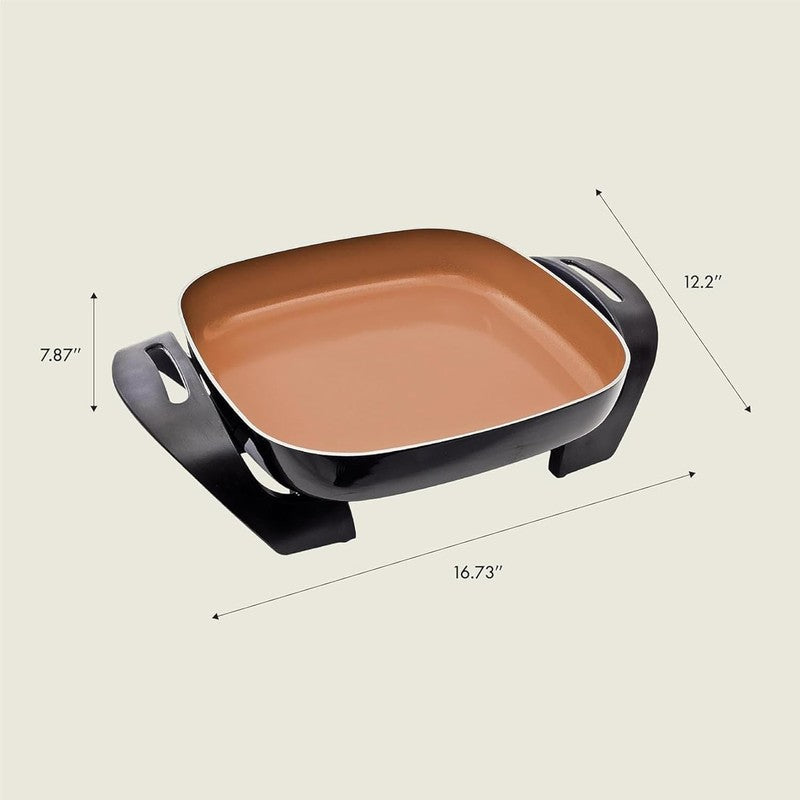 12x12 Electric Skillet w/ Glass Lid Nonstick Removable Probe Copper1